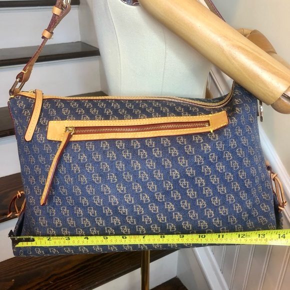 Vintage Dooney and Bourkey Blue Jacquard Monogram Top Zipper Tote Shoulder Bag - Picture 16 of 17
